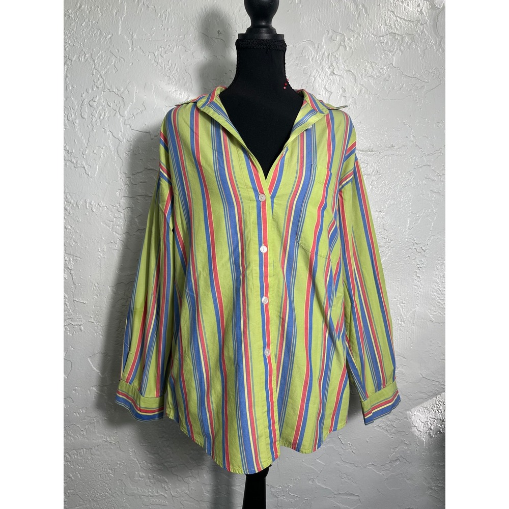 Vintage Mark Fore & Strike Striped Cotton Button Down Shirt Women's 10 Colorful